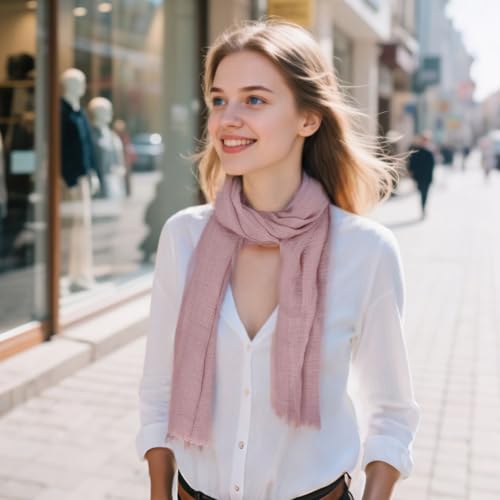 Nydotd Women Summer Cotton Linen Scarf Crinkle Long Beach Shawl Wrap hijab with Fringe - color: Dusty Pink