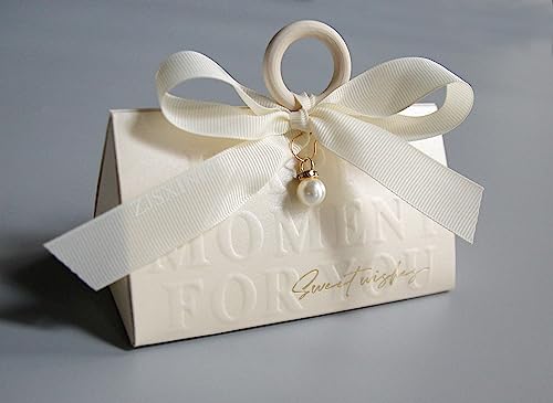 ZJSXINDI Boxes Gift Wrap Boxes White Gift Box 5"x 3" For Party Favor, Weddings, Bridal Showers, Bridesmaids... Gift Wrap Boxes Bulk for Crafting (50 Pcs white ribbons) - color: 50 Pcs white ribbons