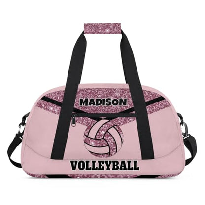 Personalized Volleyball Bag Teens, Custom Gym Bag Name Overnight Duffel Bag for Practice Sports Bag, Light Pink Glittering - color: Dark Pink