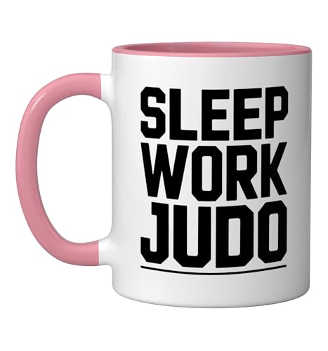 Judo Dad Life Humor Between Work Sleep Mat Time Martial Arts Ceramic Mug, Pink/White - color: Pink/White