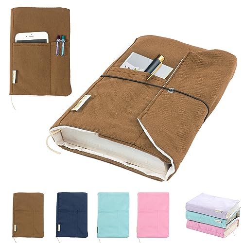 Canvas Book Covers with Adjustable Pockets for Pens, Washable Protector for Paperback & Hardcover Novels, Soft Cover Books, Perfect Gifts for Book Lovers