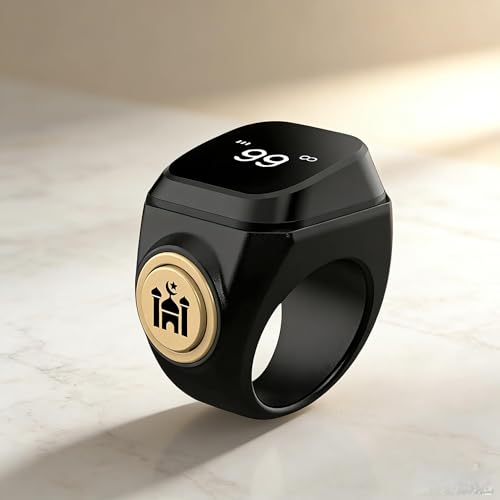 Smart Tasbih Counter,18mm(8) Muslim Digital Azan Alarm Clock Zikr Ring,APP Support Digital Counter Prayer Reminder Rings, Waterproof 4 Digit Finger Counter for Muslims - color: Black, size: 18mm
