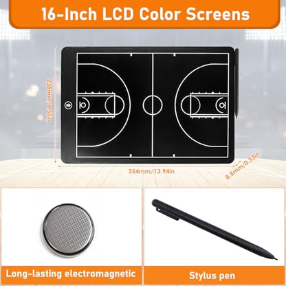 Basketball Coaching Board,16 Inch LCD Coach Clipboard with Pen Basketball Marker Training for Training Teaching Coach Competition Command,Tactical Drawing Tablet