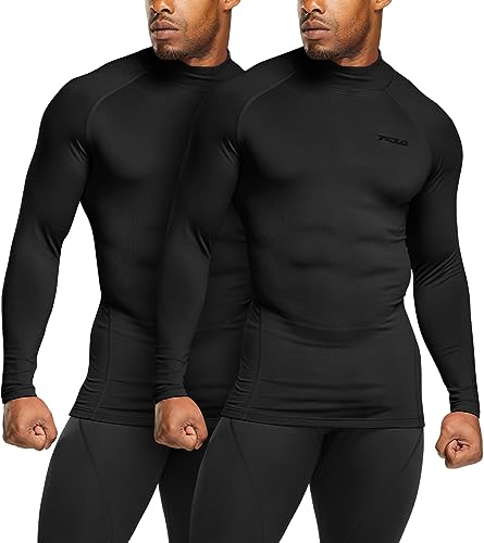 TSLA Men's Thermal Long Sleeve Compression Shirts, Mock/Turtleneck Winter Sports Running Base Layer Top - color: 2pack Black, size: 3X-Large