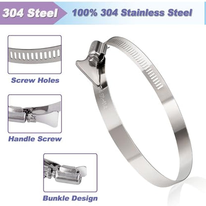 4 Pack 5 inch Hose Clamp, Adjustable 4 1/2"-5 1/2" Diameter 304 Stainless Steel Easy turn thumb Screw Worm Gear Hose Clamps For Securing Hose, Dryer, Automotive and Mechanical Applications - size: 5" x 4Pcs