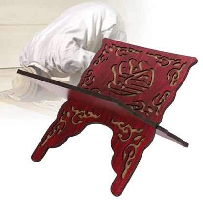 2Pcs Koran Stand Retro Carved Red Muslim Reading Bookshelf Holder Craft Religious Supplies