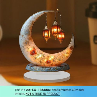 Ramadan Decorations Moon Lamp - 20×17.4cm Acrylic Ramadan Lights Decor for Table & Home, Enchanted Lunar Table Lamp, Ramadans Eid Gifts for Kids Lanterns, Eid Mubarak Decorations (D)