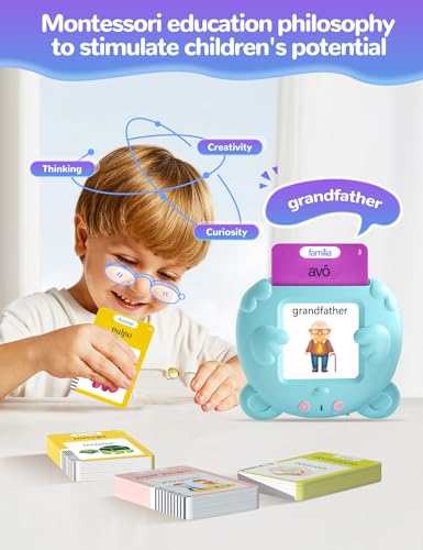 Portuguese and English Talking Flash Cards for Kids, 510 Sight Words Bilingual Learning Toys for Toddlers, Autism Pocket Speech Therapy Toys, Brazilian Português Vocabulary Educational Flashcards - size: 510-Portuguese&English(blue)
