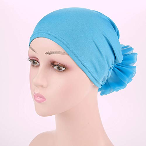 Women Flower Elastic Turban Beanie Head Scarf wrap Chemo Cap hat for Cancer Patient - color: Blue