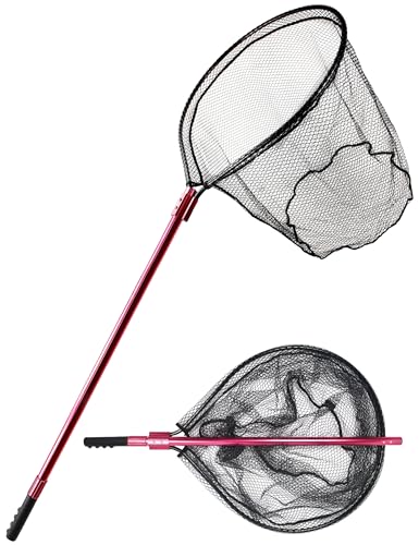 Extra Large Fishing Landing Net - 72"-94" Heavy Duty Telescopic Aluminum Handle, Snag-Free Rubber Mesh for Saltwater Boat, Net Hoop 28x24in, 30in Deep