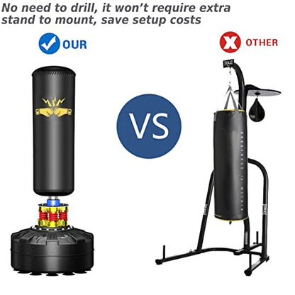70" Punching Bag with Stand – 205lbs Freestanding Heavy Bag for Home Gym - color: With Gloves