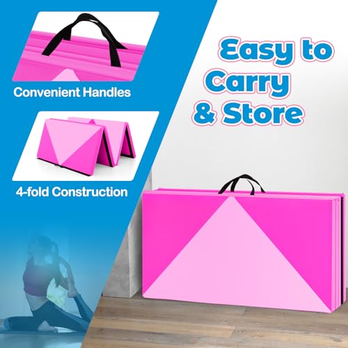 Giantex 4'x8' Gymnastics Mat, 2" Thick Folding Tumbling Mat with Carrying Handles, Foldable Gym Mat with Hook and Loop Fastener, Cheer Mats for Kids Adults Home Exercise Aerobics Fitness - color: Pink/Purple
