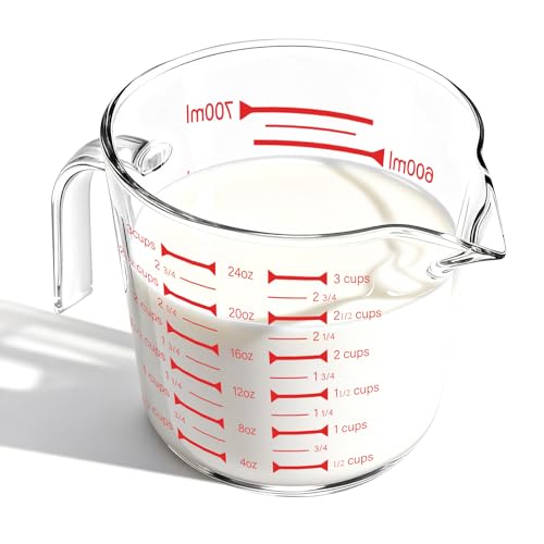 BCnmviku Glass Measuring Cups 24oz/3Cup/700ml High Borosilicate [Insulated Handle | V-Shaped Spout]For Prepping Baking and Cooking Preheated Oven Dishwasher Freezer and Microwave Safe - size: 700ml