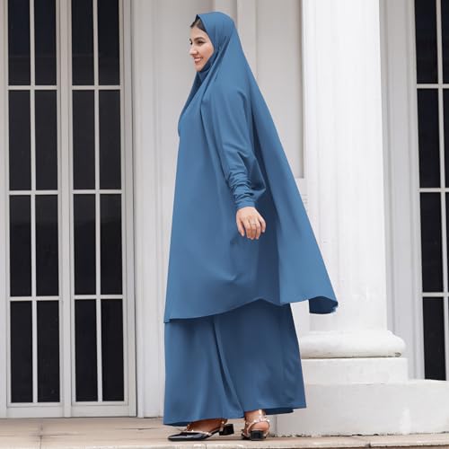 Abayas for Women Muslim Chiffon Prayer Burqa Dress Burkas for Women Muslim Hijab Dress Full Length Islamic Veil Abaya Set - color: Blue