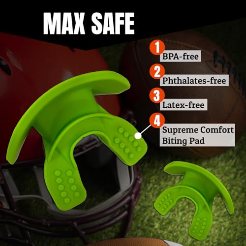 O Shield Core Football Mouth Guard, Detachable Strap | Football Mouth Guard with Detachable Strap — No-Boil Ready Fit, BPA-Free, Brace-Friendly, Includes Carrying Case - color: Slime Green