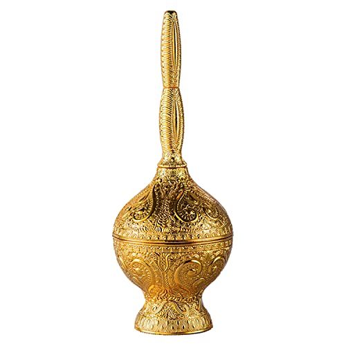 Telkari Rose Water Pourer, 7.5" H x 2.8" W | Filigreed Ottoman Turkish Handmade Güldanlık | Rose Water Dispenser with Elongated Shape | Fragrance Vessel | Traditional Engraved Rose Dispenser, Gold - color: Gold Telkari