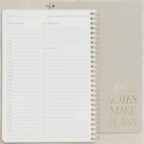 Beautiful Daily Planner And Notebook With Hourly Schedule - Aesthetic Spiral To do List Notepad to Easily Organize Your Work Tasks And Appointments - The Perfect Office Supplies For Women - color: Beige
