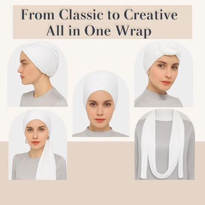 Premium Bamboo Jersey Hijab Scarves -Turban Head Wraps for Women, Fashion Headbands Long Plain Muslim Shawls - color: White