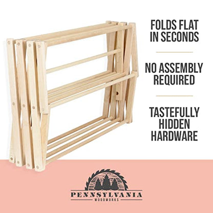 Pennsylvania Woodworks Clothes Drying Rack: Solid Maple Hard Wood Laundry Rack for Blankets, Towels, Bedding & More, Heavy Duty Folding Drying Rack, Made in USA, No Assembly Needed, XXLarge - color: Xx-large
