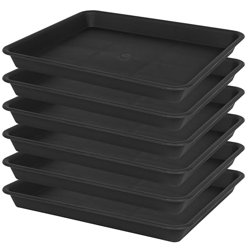 VUWEZ Plant Saucer Growing Tray, Seed Starter Tray Rectangular, Heavy Sturdy Plastic Plant Drainage Saucers, Plant Drip Trays for Pots, Seed Starter Growing Trays (11 x 9 inch, 6 Pack) - color: Black, size: 11'' x 9'' x 1.2'' (6 pack)