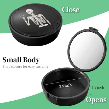 Retainer Case, Denture & Mouth Guard Orthodontic Aligner Case With Mirror & Ventilation, Black Skull - color: Black Skull