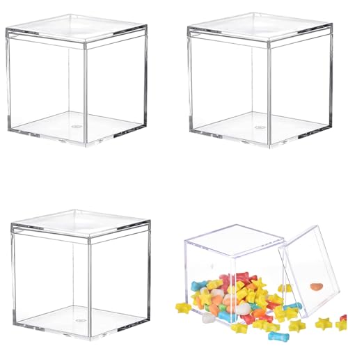 Acrylic Candy Box with Lid Small Clear Acrylic Square Cube Plastic Storage Box for Birthday Party Favor - size: 1.8 x 1.8 x 1.8 Inch