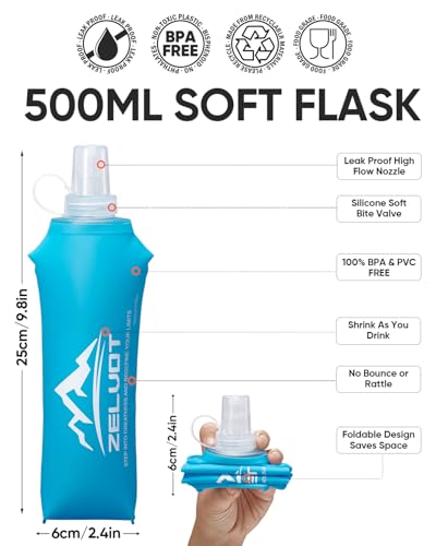 Zelvot Running Handheld Water Bottle, 500ml Soft Flask with Hand Strap Hydration Pack, BPA Free Collapsible Water Bottle for Running, Hiking, Cycling, Climbing (Pink, 500 ML) - color: Pink