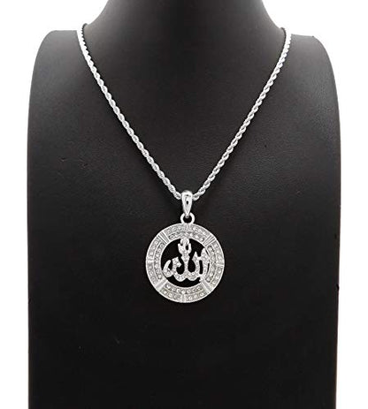 SJ Iced Arabic Allah Pendant 2mm Various Rope Chain Hip Hop Necklace XZ379RC - color: Silver 18"