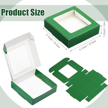 Zonon 30 Pcs Kraft Paper Boxes with Window 4.13 x 4.13 x 1.18 Inch Candy Packaging, Small Gift Boxes, Soap holder, Mini Treat Packaging for Bakery Chocolate Jewelry Display (Dark Green) - color: Dark Green
