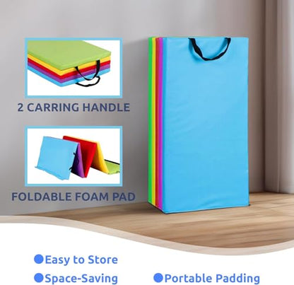 ZENY Folding Gymnastics Mat, 5-Panel Gym Mat Tumbling Mat with Carry Handles for Home Workouts, Yoga and Play, 77''x30''x1.4''
