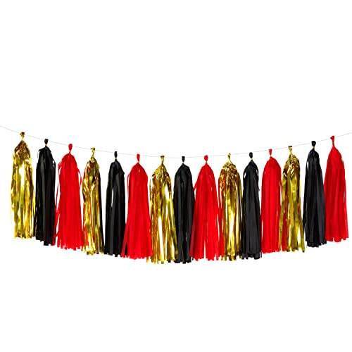 Black-Red Gold Party-Decorations Tassel Garland - 15pcs Graduation Tassels Banner Birthday Casino Theme Wedding Bachelorette Engagement Baby Bridal Shower Party Decor Panduola - color: Black Red Gold