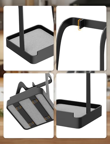 NiHome Pot Lid & Spoon Rest, Diatomite Tray Ladle Holder, Stove Top, Black | Quick-Absorb Diatomite Base & Anti-Slip Silicone Pad Keep Counters Dry While Holding Lids & Utensils Upright - color: Medium Black, size: with diatomite
