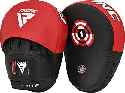 RDX Boxing Pads Focus Mitts, Maya Hide Leather Curved Hook and Jab Target Hand Pads, Great for MMA, Kickboxing, Martial Arts, Muay Thai, Karate Training, Padded Punching, Coaching Strike Shield - color: Red