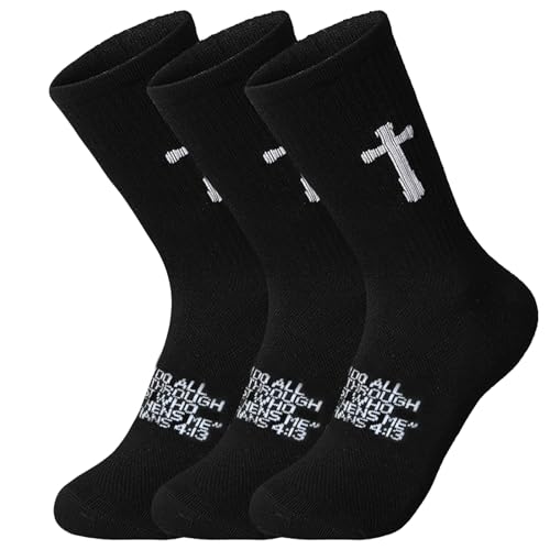 3 Pairs Christian socks Prayer socks Birthday Gifts for Dad,Men Husband Grandp Fathers Day Christmas - color: Philippians 4:13 - Black