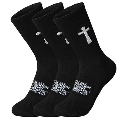 3 Pairs Christian socks Prayer socks Birthday Gifts for Dad,Men Husband Grandp Fathers Day Christmas - color: Philippians 4:13 - Black