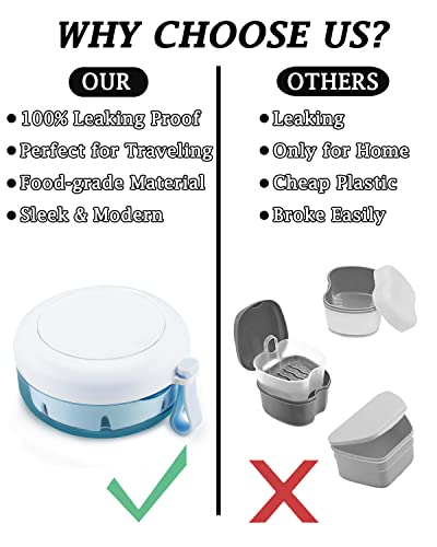 Denture Case, Definitely No-Leak Denture Bath Box for Traveling Perfectly, Denture Cup with Strainer & Magnetic Mirror, Completely Clean Care for Retainer, Mouth Guard, & Denture - color: White