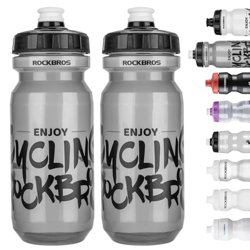 ROCKBROS Bike Water Bottle 20oz-25oz Squeeze Cycling Water Bottle BPA Free Leak Proof Sports Water Bottle with Dust Cover for Bicycle Running Gym Outdoor - color: 20oz Transparent Black, style: 2 Pack