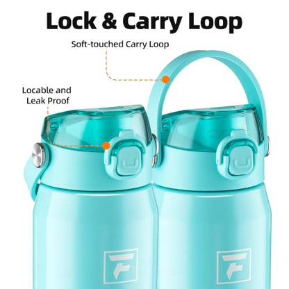 Fanhaw 24 oz Insulated Stainless Steel Water Bottle with 2-in-1 Straw& Chug Lid, Leakproof Wide Mouth Vacuum Bottle for School, Sports, Kids, Teens& Adults, Back to School Essentials (Tif Blue) - color: Tif Blue
