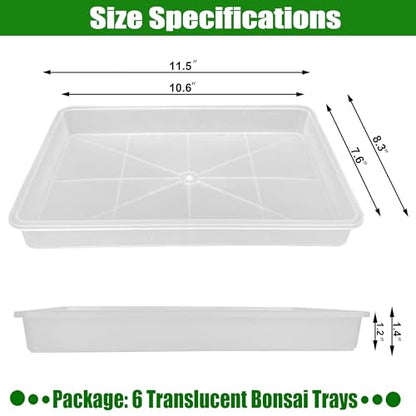 MUZHI 6 Pack Plastic Bonsai Humidity Trays, Rectangle Plant Growing Saucer Water Catcher Drip Tray, Seed Starter Drainage Tray Translucent (11.5x8.3 Inch)