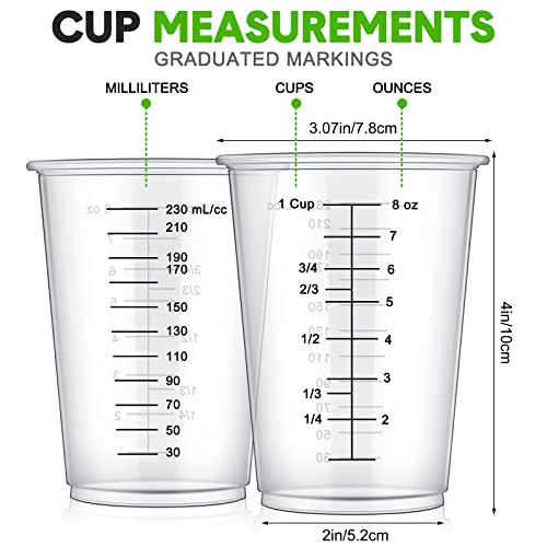 Yunsailing 200 Pack 8 oz Disposable Measuring Cups for Resin Epoxy | Bulk Clear Plastic Reusable Liquid Mixing Cups for Craft Resin Paint Cooking and Baking Supplies