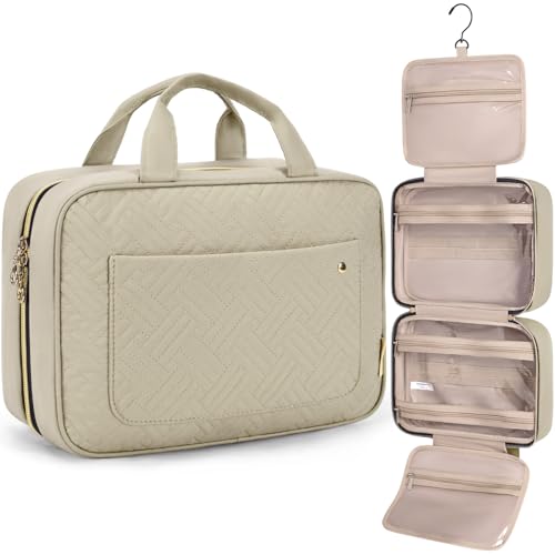 BAGSMART Toiletry Bag Travel Bag with Hanging Hook, Water-resistant Makeup Cosmetic Bag Travel Organizer for Accessories, Shampoo, Full-size Container, Toiletries (Camel, Medium) - color: Camel, size: Medium