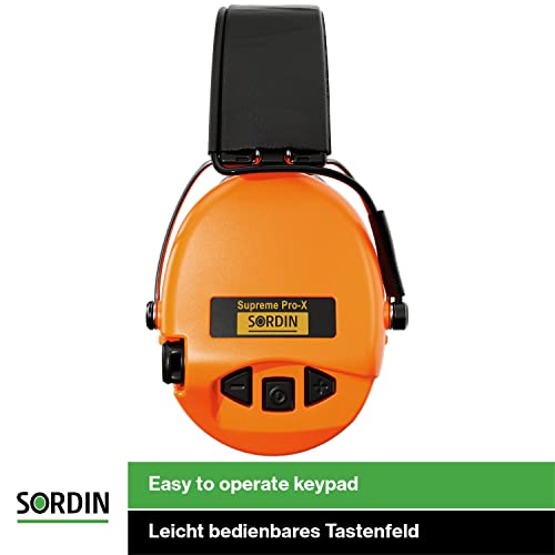 Sordin Pro-X Ear Muffs - Active and Electronic Ear Defenders w/Leather Headband - Gel Pads - Earmuffs for Hunting & Shooting - color: Orange