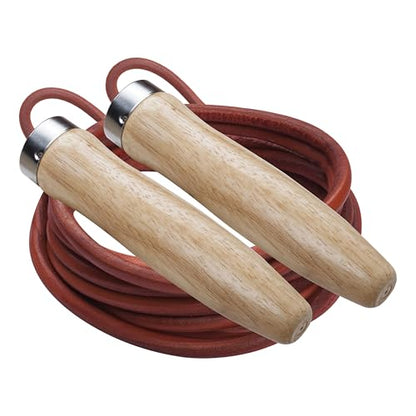 Champion Sports Wood Handle Jump Ropes – Durable Nylon or Leather Bearings - Skipping Rope, Fitness, Cardio Training, Agility, and Exercise Workouts - style: Heavyweight Leather Ball Bearing (9 Ft)