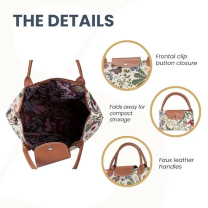 Signare Tapestry Foldable Tote Bag Reusable Shopping Bag Grocery Bag - color: Morning Garden