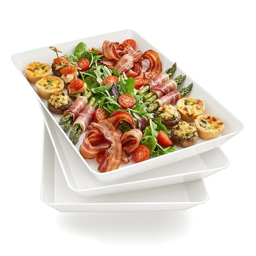 Serving Tray Platter, 3 Pcs Food Tray for Veggie Fruit Snack Dessert Cookie Cheese, Food Trays for Party Supplies Display, Plastic Platters for Serving Food, Large White Trays, BPA Free - color: White, size: 16.0'' x 11'' (3 Pack)