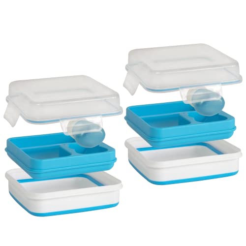 COOL GEAR 2-Pack Large Expandable To-Go Salad Kit Lunch Containers - Square - 52 oz Bowl with 3 Compartments for Toppings and Salad Dressing Bottle | Bento Meal Prep