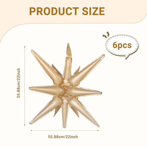 6 Pcs Caramel Colour Star Foil Balloons One-Piece 14-Pointed Star Balloon 4D Starburst Cone Mylar Balloon 22inch Christmas Birthday Wedding Wedding Anniversary Party Supplies(Caramel Colour) - color: Caramel Colour