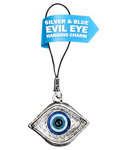 LUCKBOOSTIUM Silver & Blue Evil Eye Hanging Charm, Protection Keychain - color: Silver & Blue