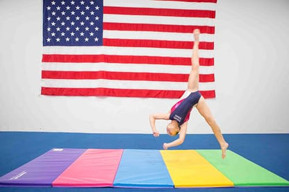 Tumbl Trak Gymnastics Folding Tumbling Panel Mat - color: Primary Rainbow, size: 4'x8'x1.38"