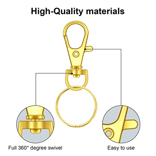 120PCS Premium Swivel Lanyard Snap Hook with Key Rings, Metal Keychain Hooks for Jewelry Making, Crafts (Gold) - color: Gold